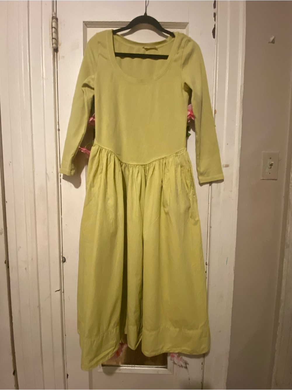 Free People Chartreuse Scoop Neck Long Sleeve Maxi Dress